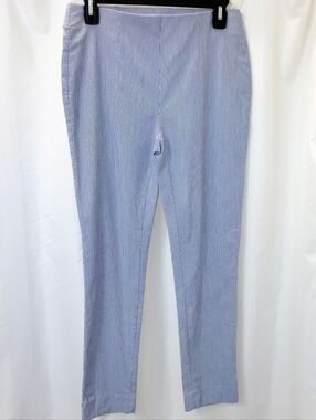EUC SZ 00 Chico's So Slimming Stretch Pull-on  Ankle Pants Blue White Pinstripe